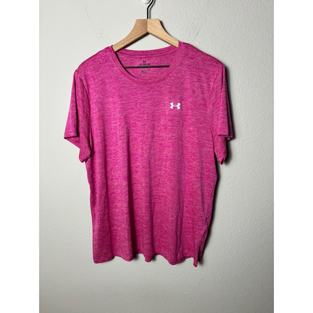 ☀️Under Armour Womens 2XL Pink Space Dye HeatGear Short Sleeve T-Shirt